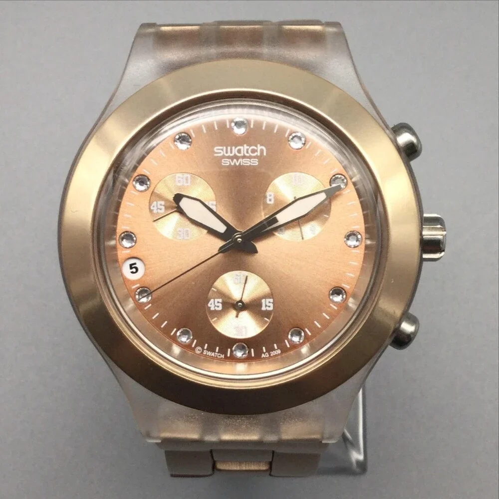 Swatch Irony Diaphane Men Watch 42mm Full Blooded Caramel Swiss New Battery 6.5